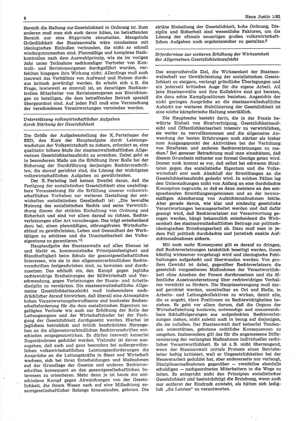 Neue Justiz (NJ), Zeitschrift für sozialistisches Recht und Gesetzlichkeit [Deutsche Demokratische Republik (DDR)], 36. Jahrgang 1982, Seite 8 (NJ DDR 1982, S. 8)