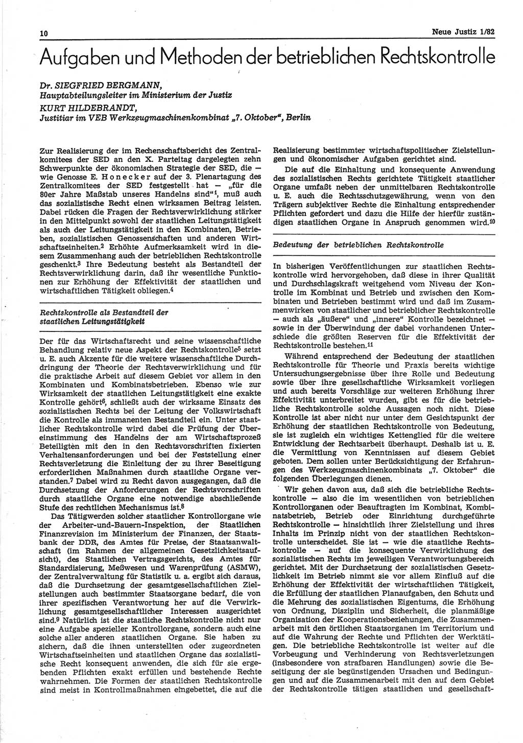 Neue Justiz (NJ), Zeitschrift für sozialistisches Recht und Gesetzlichkeit [Deutsche Demokratische Republik (DDR)], 36. Jahrgang 1982, Seite 10 (NJ DDR 1982, S. 10)