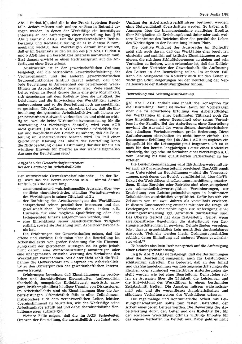 Neue Justiz (NJ), Zeitschrift für sozialistisches Recht und Gesetzlichkeit [Deutsche Demokratische Republik (DDR)], 36. Jahrgang 1982, Seite 16 (NJ DDR 1982, S. 16)