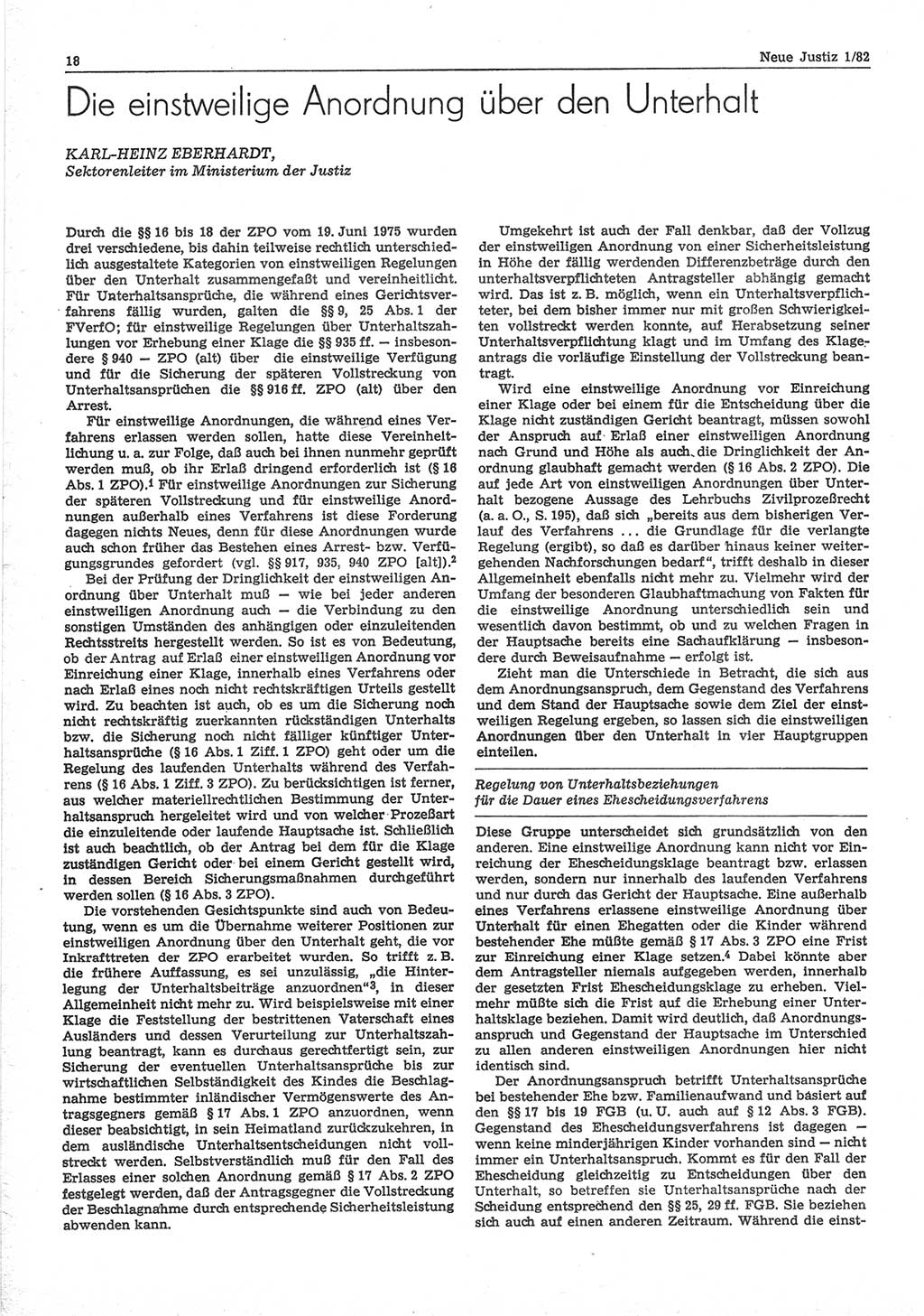 Neue Justiz (NJ), Zeitschrift für sozialistisches Recht und Gesetzlichkeit [Deutsche Demokratische Republik (DDR)], 36. Jahrgang 1982, Seite 18 (NJ DDR 1982, S. 18)