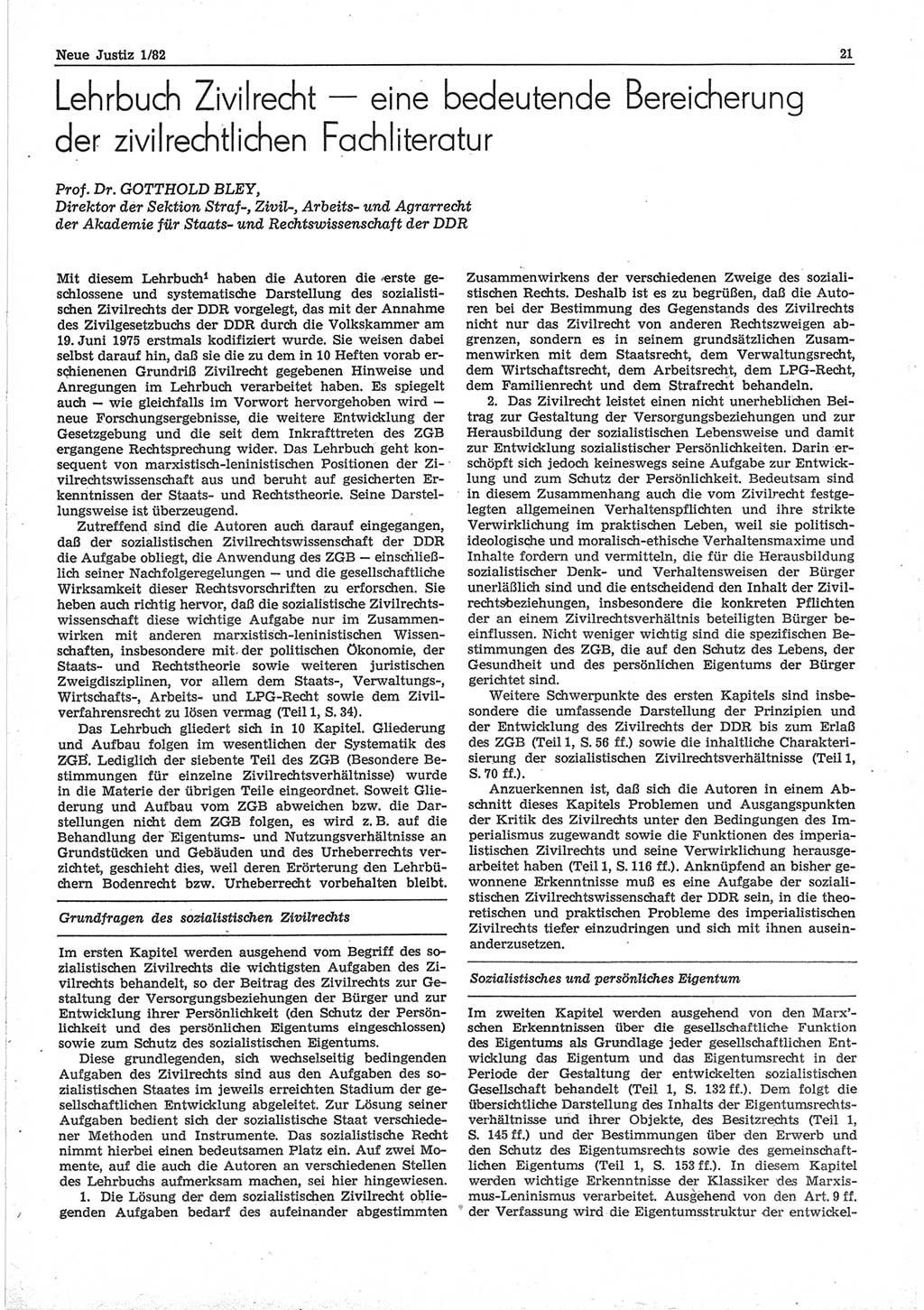 Neue Justiz (NJ), Zeitschrift für sozialistisches Recht und Gesetzlichkeit [Deutsche Demokratische Republik (DDR)], 36. Jahrgang 1982, Seite 21 (NJ DDR 1982, S. 21)