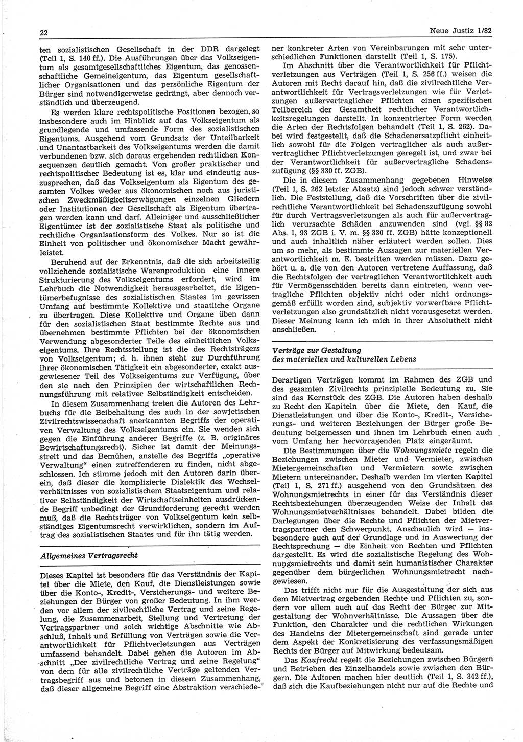 Neue Justiz (NJ), Zeitschrift für sozialistisches Recht und Gesetzlichkeit [Deutsche Demokratische Republik (DDR)], 36. Jahrgang 1982, Seite 22 (NJ DDR 1982, S. 22)