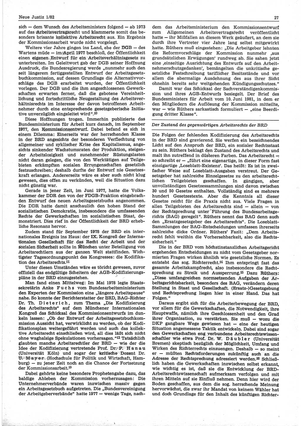 Neue Justiz (NJ), Zeitschrift für sozialistisches Recht und Gesetzlichkeit [Deutsche Demokratische Republik (DDR)], 36. Jahrgang 1982, Seite 27 (NJ DDR 1982, S. 27)