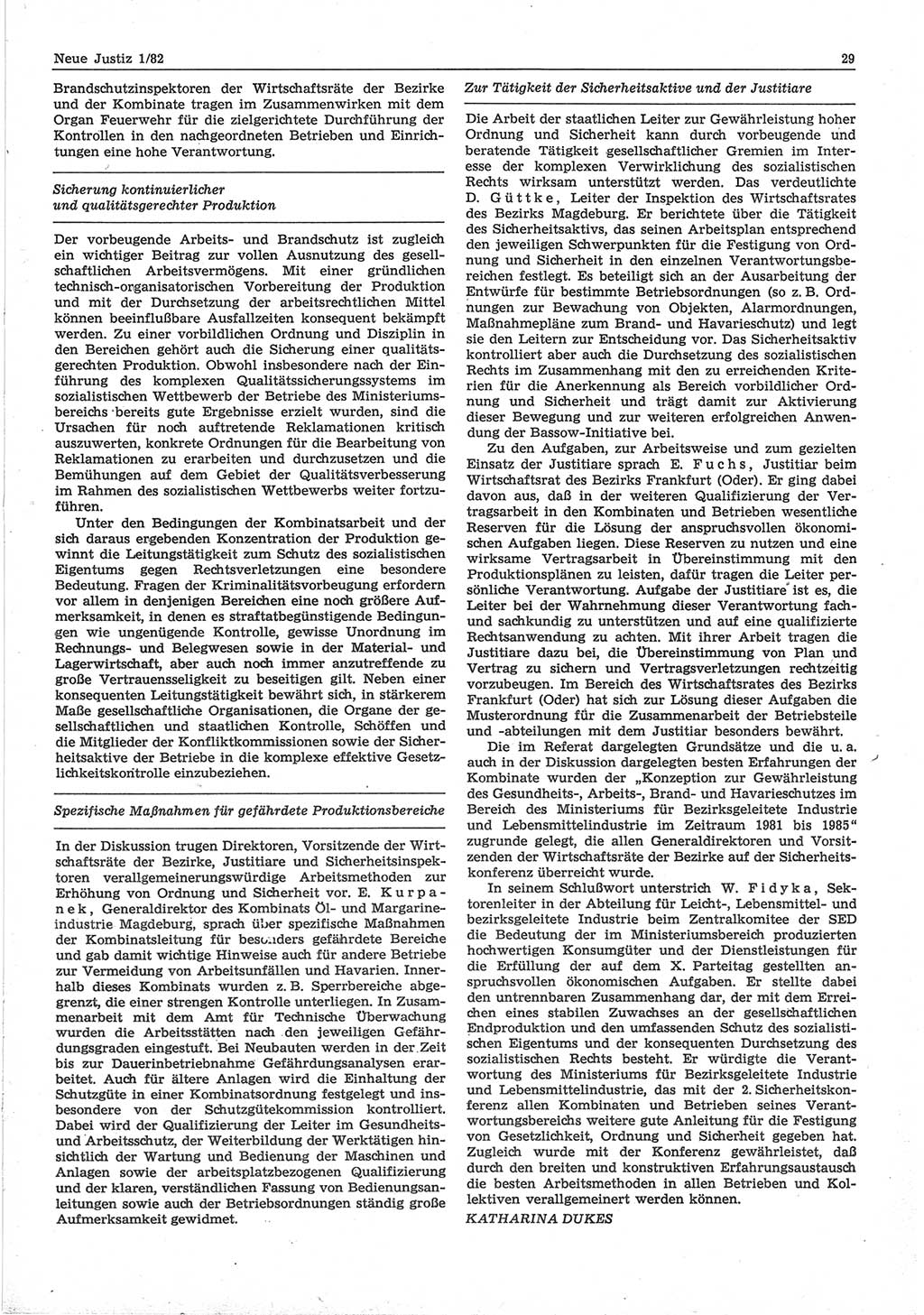 Neue Justiz (NJ), Zeitschrift für sozialistisches Recht und Gesetzlichkeit [Deutsche Demokratische Republik (DDR)], 36. Jahrgang 1982, Seite 29 (NJ DDR 1982, S. 29)