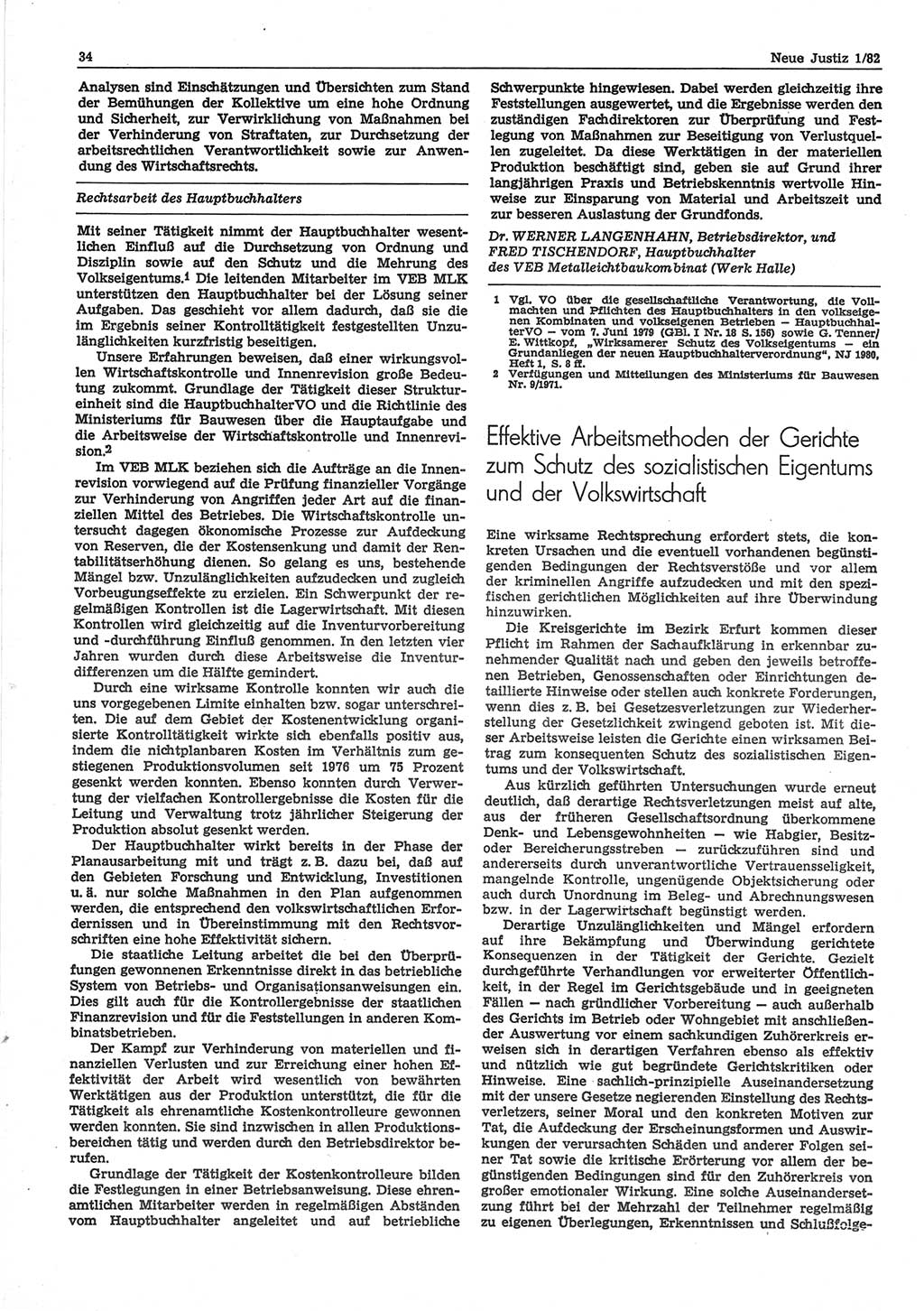 Neue Justiz (NJ), Zeitschrift für sozialistisches Recht und Gesetzlichkeit [Deutsche Demokratische Republik (DDR)], 36. Jahrgang 1982, Seite 34 (NJ DDR 1982, S. 34)