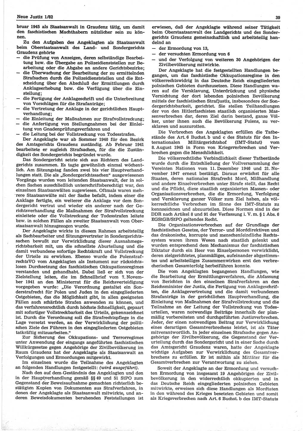 Neue Justiz (NJ), Zeitschrift für sozialistisches Recht und Gesetzlichkeit [Deutsche Demokratische Republik (DDR)], 36. Jahrgang 1982, Seite 39 (NJ DDR 1982, S. 39)