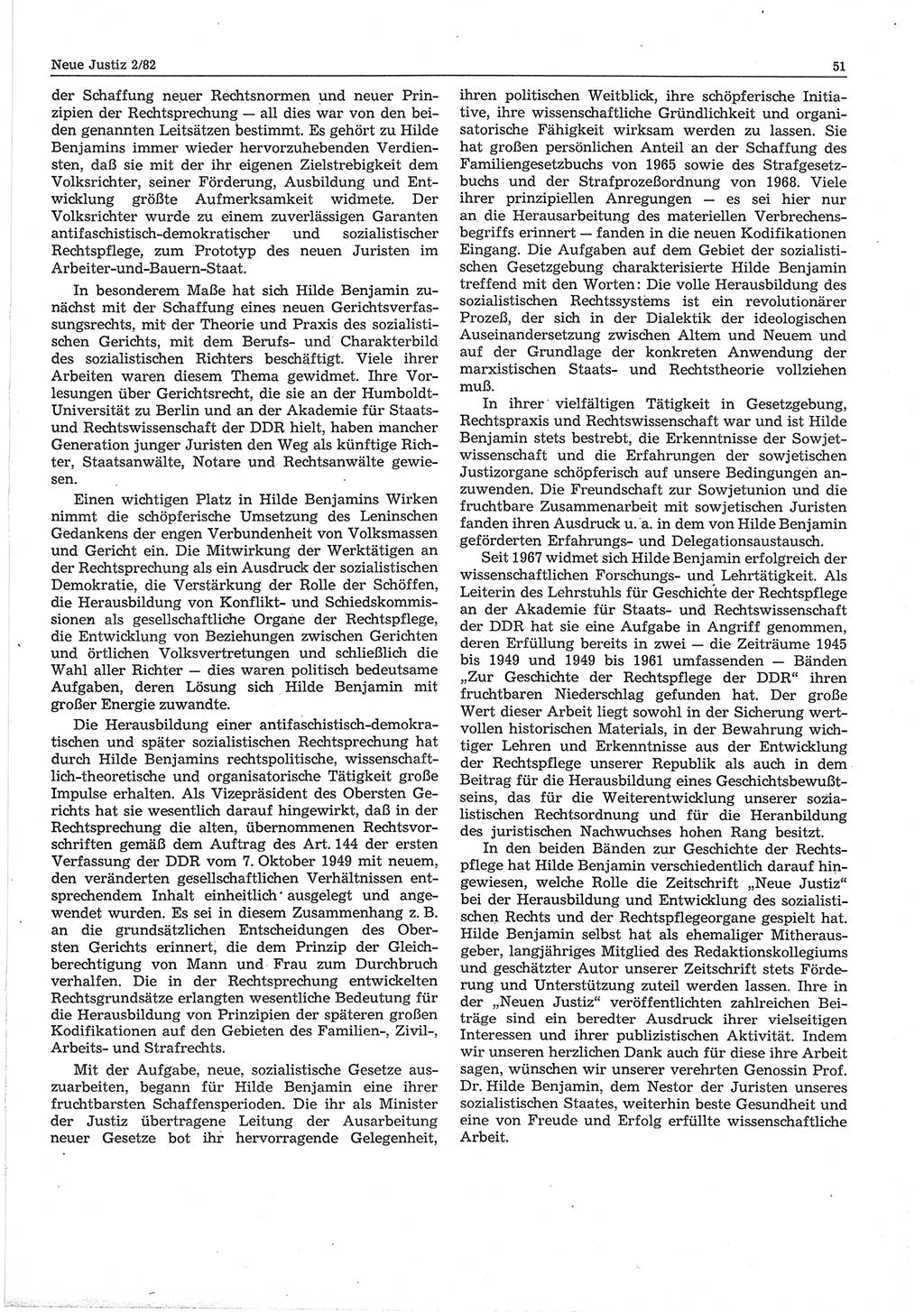 Neue Justiz (NJ), Zeitschrift für sozialistisches Recht und Gesetzlichkeit [Deutsche Demokratische Republik (DDR)], 36. Jahrgang 1982, Seite 51 (NJ DDR 1982, S. 51)