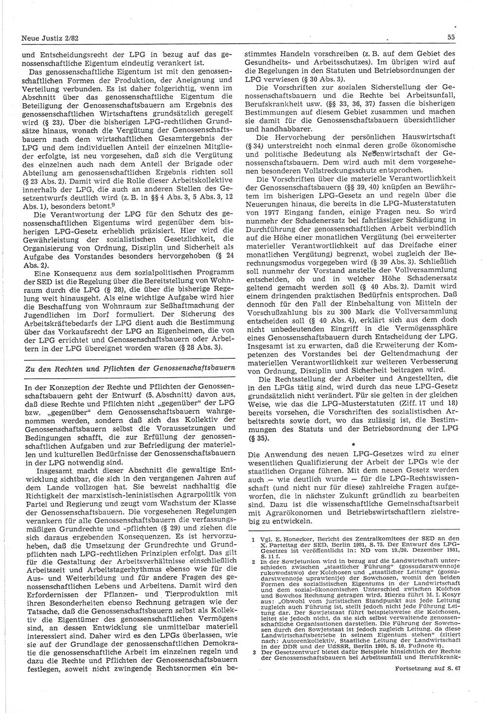 Neue Justiz (NJ), Zeitschrift für sozialistisches Recht und Gesetzlichkeit [Deutsche Demokratische Republik (DDR)], 36. Jahrgang 1982, Seite 55 (NJ DDR 1982, S. 55)