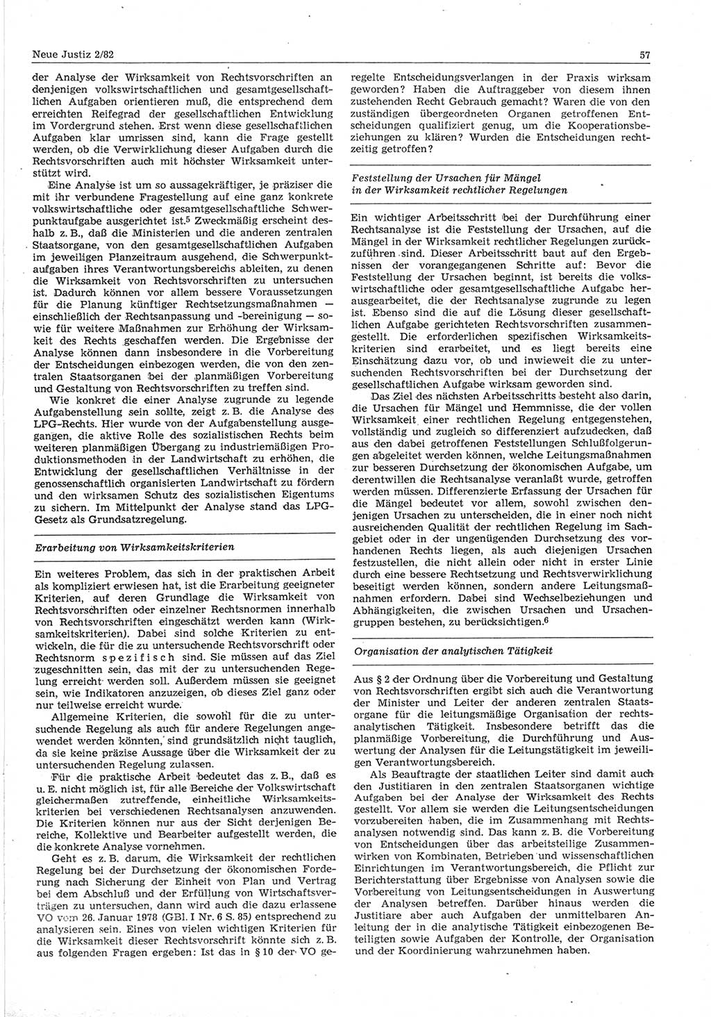 Neue Justiz (NJ), Zeitschrift für sozialistisches Recht und Gesetzlichkeit [Deutsche Demokratische Republik (DDR)], 36. Jahrgang 1982, Seite 57 (NJ DDR 1982, S. 57)