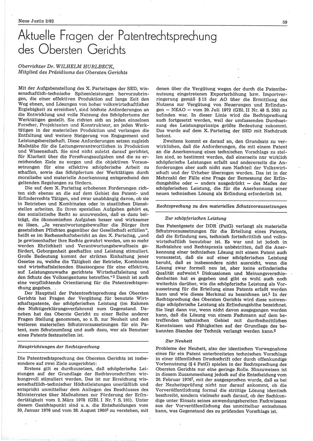 Neue Justiz (NJ), Zeitschrift für sozialistisches Recht und Gesetzlichkeit [Deutsche Demokratische Republik (DDR)], 36. Jahrgang 1982, Seite 59 (NJ DDR 1982, S. 59)