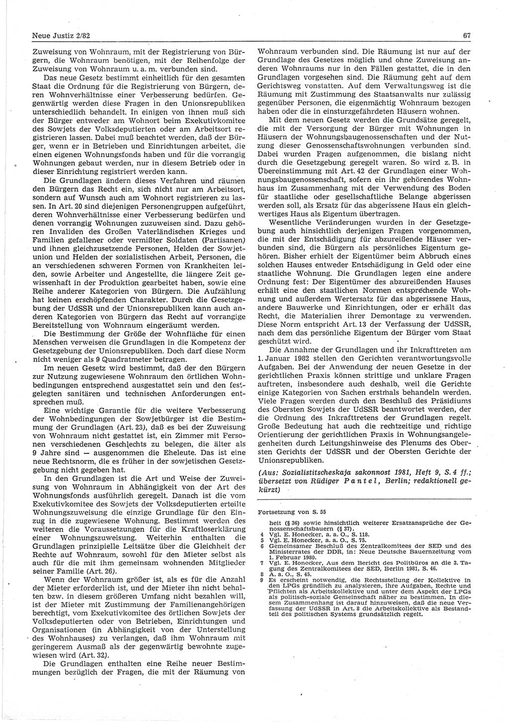 Neue Justiz (NJ), Zeitschrift für sozialistisches Recht und Gesetzlichkeit [Deutsche Demokratische Republik (DDR)], 36. Jahrgang 1982, Seite 67 (NJ DDR 1982, S. 67)