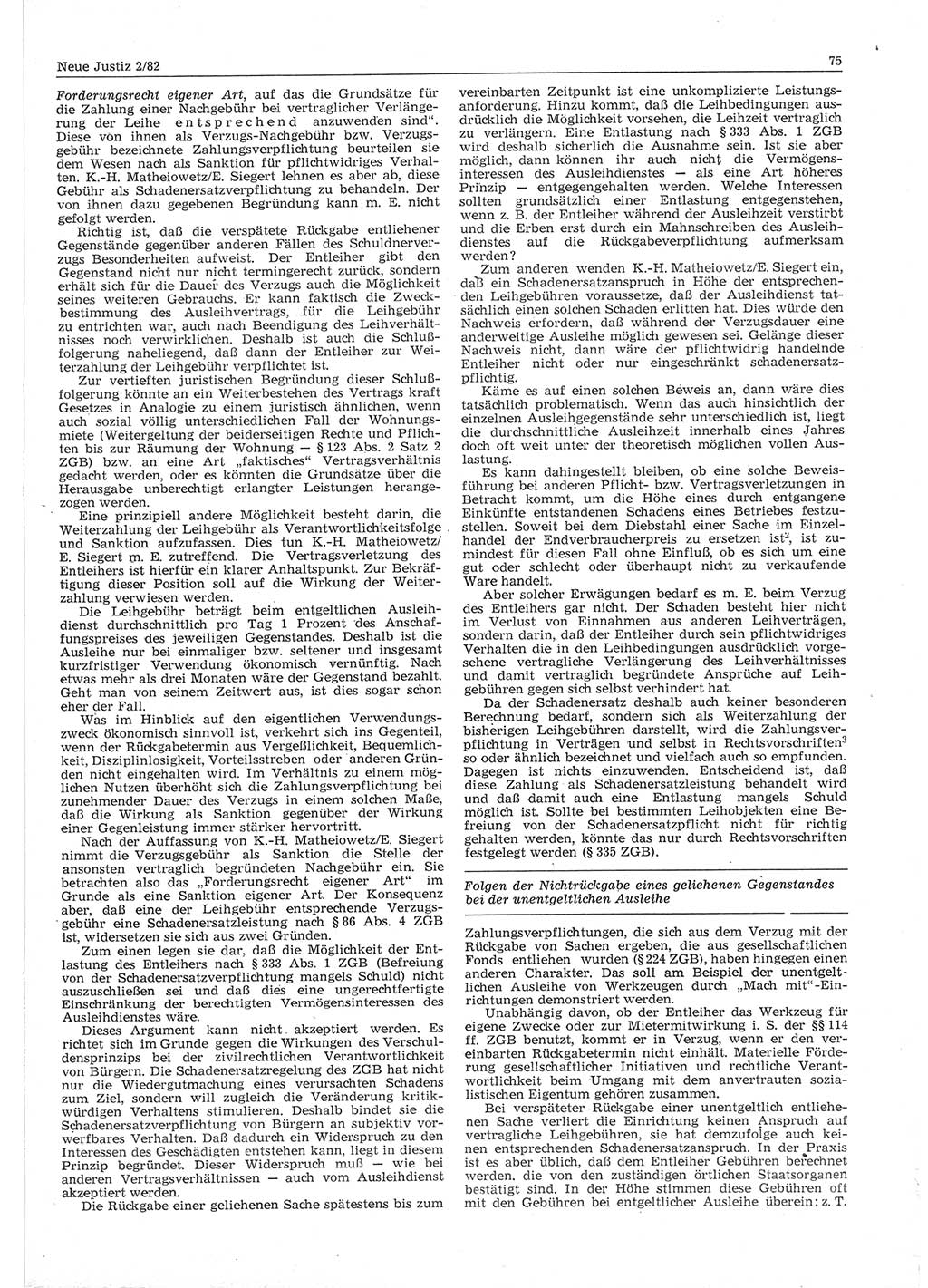 Neue Justiz (NJ), Zeitschrift für sozialistisches Recht und Gesetzlichkeit [Deutsche Demokratische Republik (DDR)], 36. Jahrgang 1982, Seite 75 (NJ DDR 1982, S. 75)