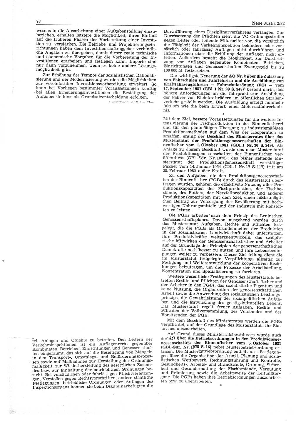 Neue Justiz (NJ), Zeitschrift für sozialistisches Recht und Gesetzlichkeit [Deutsche Demokratische Republik (DDR)], 36. Jahrgang 1982, Seite 78 (NJ DDR 1982, S. 78)