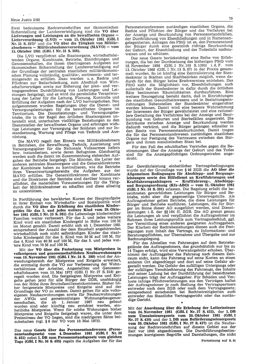 Neue Justiz (NJ), Zeitschrift für sozialistisches Recht und Gesetzlichkeit [Deutsche Demokratische Republik (DDR)], 36. Jahrgang 1982, Seite 79 (NJ DDR 1982, S. 79)