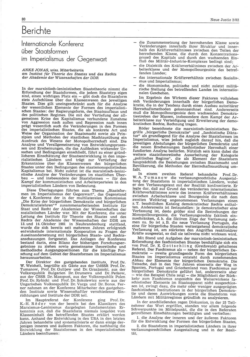 Neue Justiz (NJ), Zeitschrift für sozialistisches Recht und Gesetzlichkeit [Deutsche Demokratische Republik (DDR)], 36. Jahrgang 1982, Seite 80 (NJ DDR 1982, S. 80)