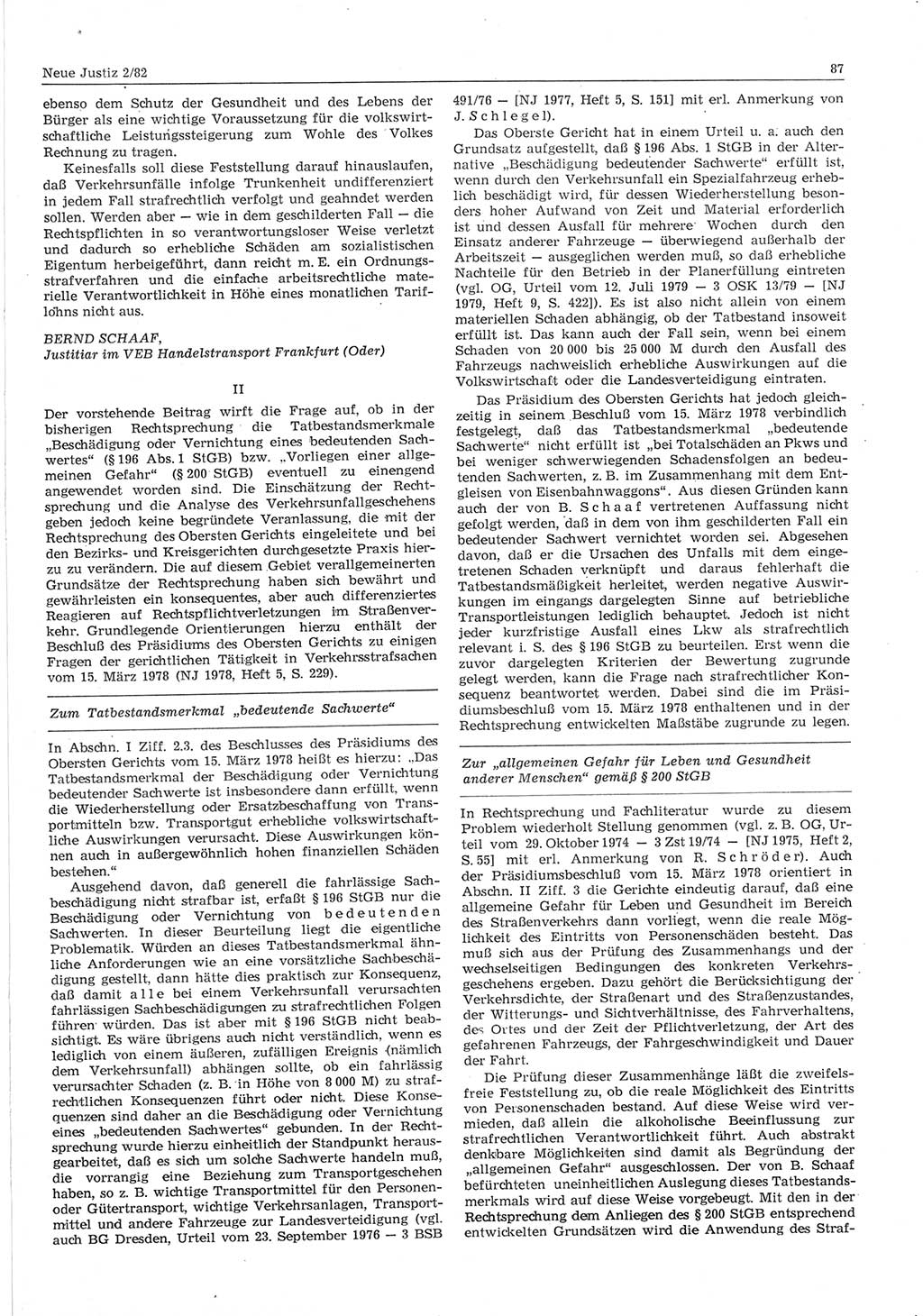 Neue Justiz (NJ), Zeitschrift für sozialistisches Recht und Gesetzlichkeit [Deutsche Demokratische Republik (DDR)], 36. Jahrgang 1982, Seite 87 (NJ DDR 1982, S. 87)