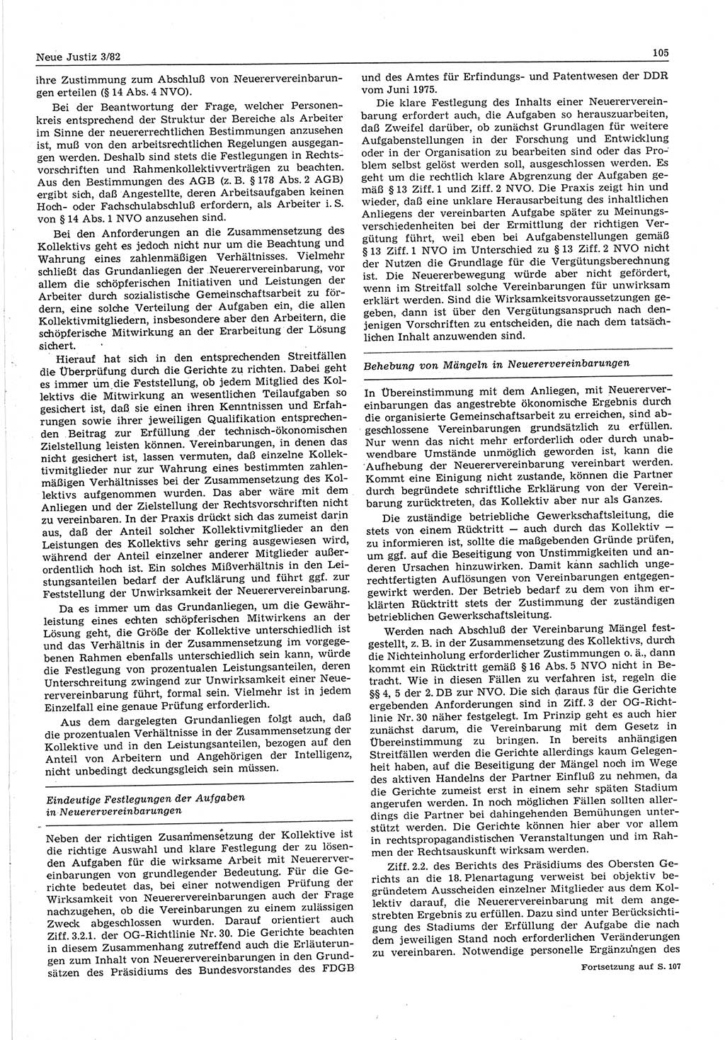 Neue Justiz (NJ), Zeitschrift für sozialistisches Recht und Gesetzlichkeit [Deutsche Demokratische Republik (DDR)], 36. Jahrgang 1982, Seite 105 (NJ DDR 1982, S. 105)