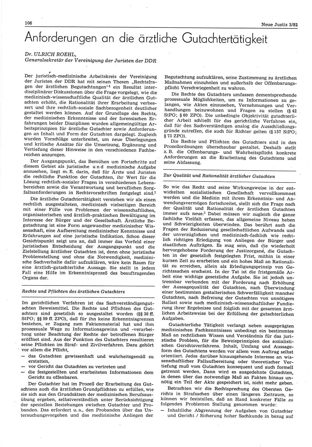 Neue Justiz (NJ), Zeitschrift für sozialistisches Recht und Gesetzlichkeit [Deutsche Demokratische Republik (DDR)], 36. Jahrgang 1982, Seite 106 (NJ DDR 1982, S. 106)