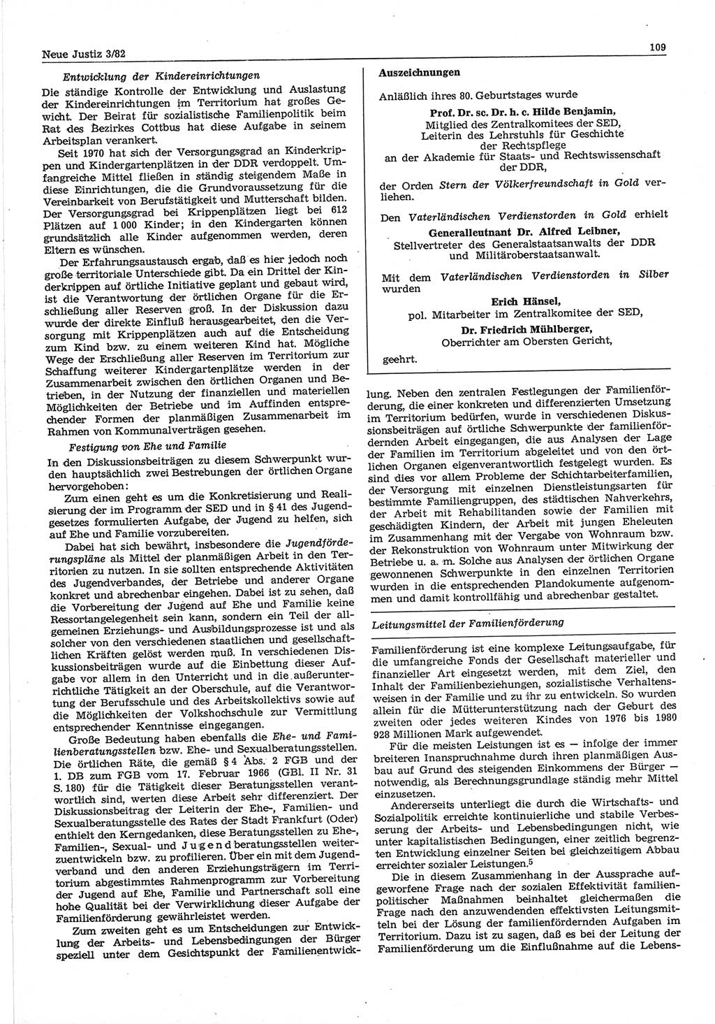 Neue Justiz (NJ), Zeitschrift für sozialistisches Recht und Gesetzlichkeit [Deutsche Demokratische Republik (DDR)], 36. Jahrgang 1982, Seite 109 (NJ DDR 1982, S. 109)