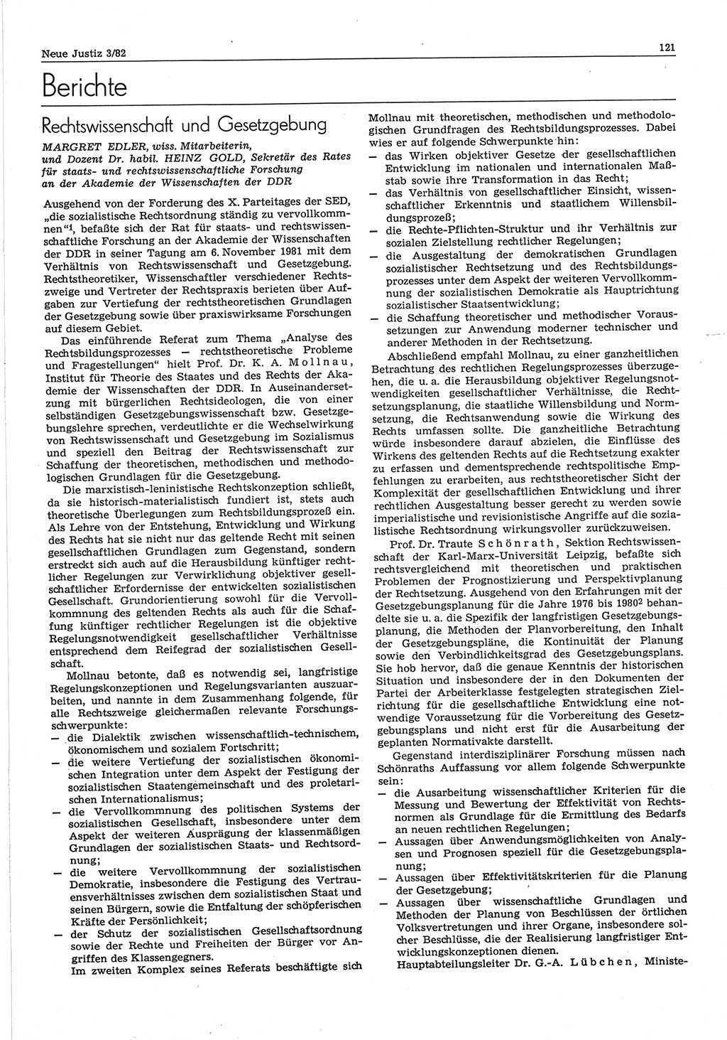 Neue Justiz (NJ), Zeitschrift für sozialistisches Recht und Gesetzlichkeit [Deutsche Demokratische Republik (DDR)], 36. Jahrgang 1982, Seite 121 (NJ DDR 1982, S. 121)