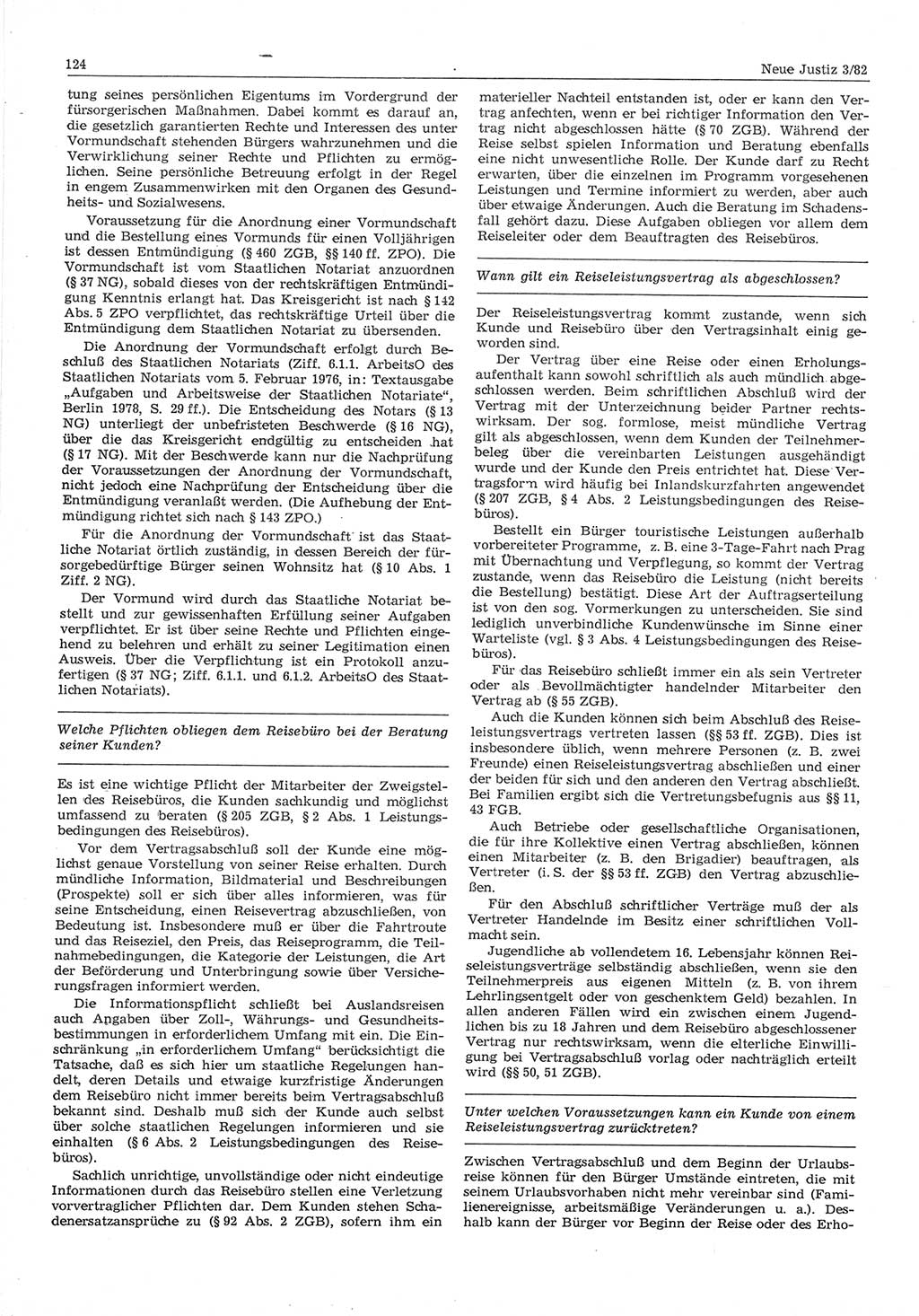 Neue Justiz (NJ), Zeitschrift für sozialistisches Recht und Gesetzlichkeit [Deutsche Demokratische Republik (DDR)], 36. Jahrgang 1982, Seite 124 (NJ DDR 1982, S. 124)
