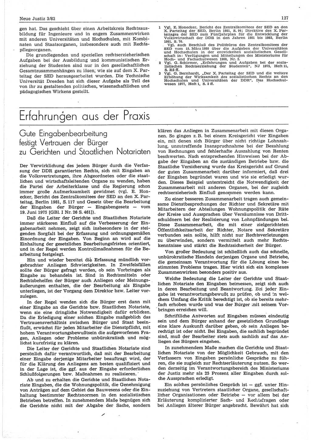 Neue Justiz (NJ), Zeitschrift für sozialistisches Recht und Gesetzlichkeit [Deutsche Demokratische Republik (DDR)], 36. Jahrgang 1982, Seite 127 (NJ DDR 1982, S. 127)