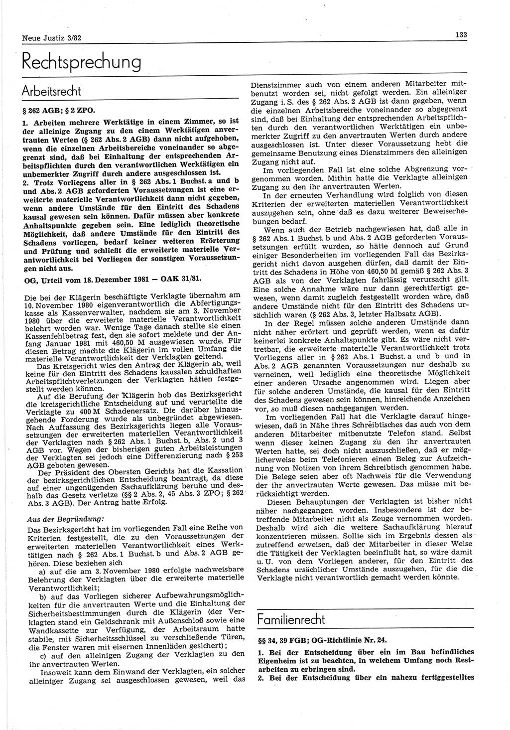 Neue Justiz (NJ), Zeitschrift für sozialistisches Recht und Gesetzlichkeit [Deutsche Demokratische Republik (DDR)], 36. Jahrgang 1982, Seite 133 (NJ DDR 1982, S. 133)
