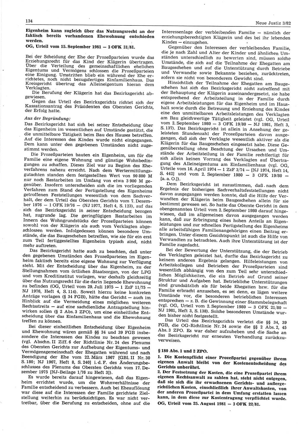 Neue Justiz (NJ), Zeitschrift für sozialistisches Recht und Gesetzlichkeit [Deutsche Demokratische Republik (DDR)], 36. Jahrgang 1982, Seite 134 (NJ DDR 1982, S. 134)