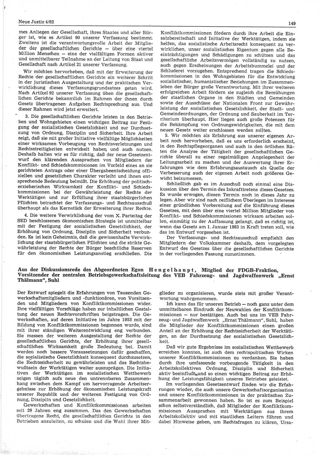 Neue Justiz (NJ), Zeitschrift für sozialistisches Recht und Gesetzlichkeit [Deutsche Demokratische Republik (DDR)], 36. Jahrgang 1982, Seite 149 (NJ DDR 1982, S. 149)