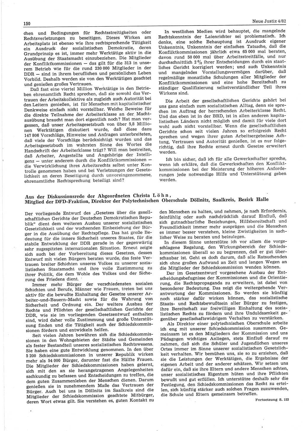 Neue Justiz (NJ), Zeitschrift für sozialistisches Recht und Gesetzlichkeit [Deutsche Demokratische Republik (DDR)], 36. Jahrgang 1982, Seite 150 (NJ DDR 1982, S. 150)