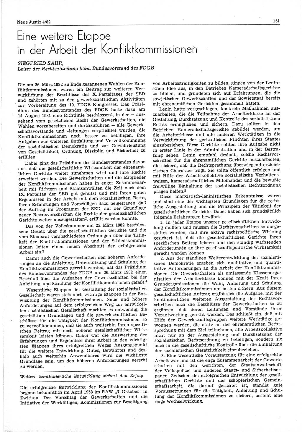 Neue Justiz (NJ), Zeitschrift für sozialistisches Recht und Gesetzlichkeit [Deutsche Demokratische Republik (DDR)], 36. Jahrgang 1982, Seite 151 (NJ DDR 1982, S. 151)