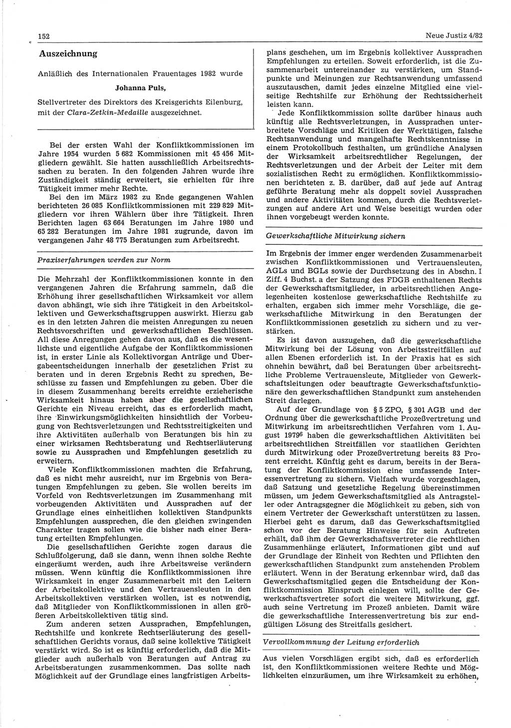 Neue Justiz (NJ), Zeitschrift für sozialistisches Recht und Gesetzlichkeit [Deutsche Demokratische Republik (DDR)], 36. Jahrgang 1982, Seite 152 (NJ DDR 1982, S. 152)
