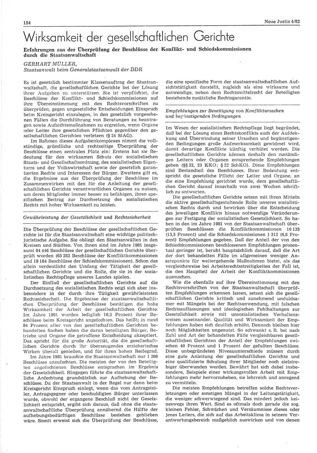 Neue Justiz (NJ), Zeitschrift für sozialistisches Recht und Gesetzlichkeit [Deutsche Demokratische Republik (DDR)], 36. Jahrgang 1982, Seite 154 (NJ DDR 1982, S. 154)