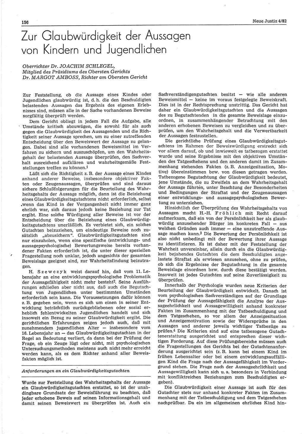 Neue Justiz (NJ), Zeitschrift für sozialistisches Recht und Gesetzlichkeit [Deutsche Demokratische Republik (DDR)], 36. Jahrgang 1982, Seite 156 (NJ DDR 1982, S. 156)