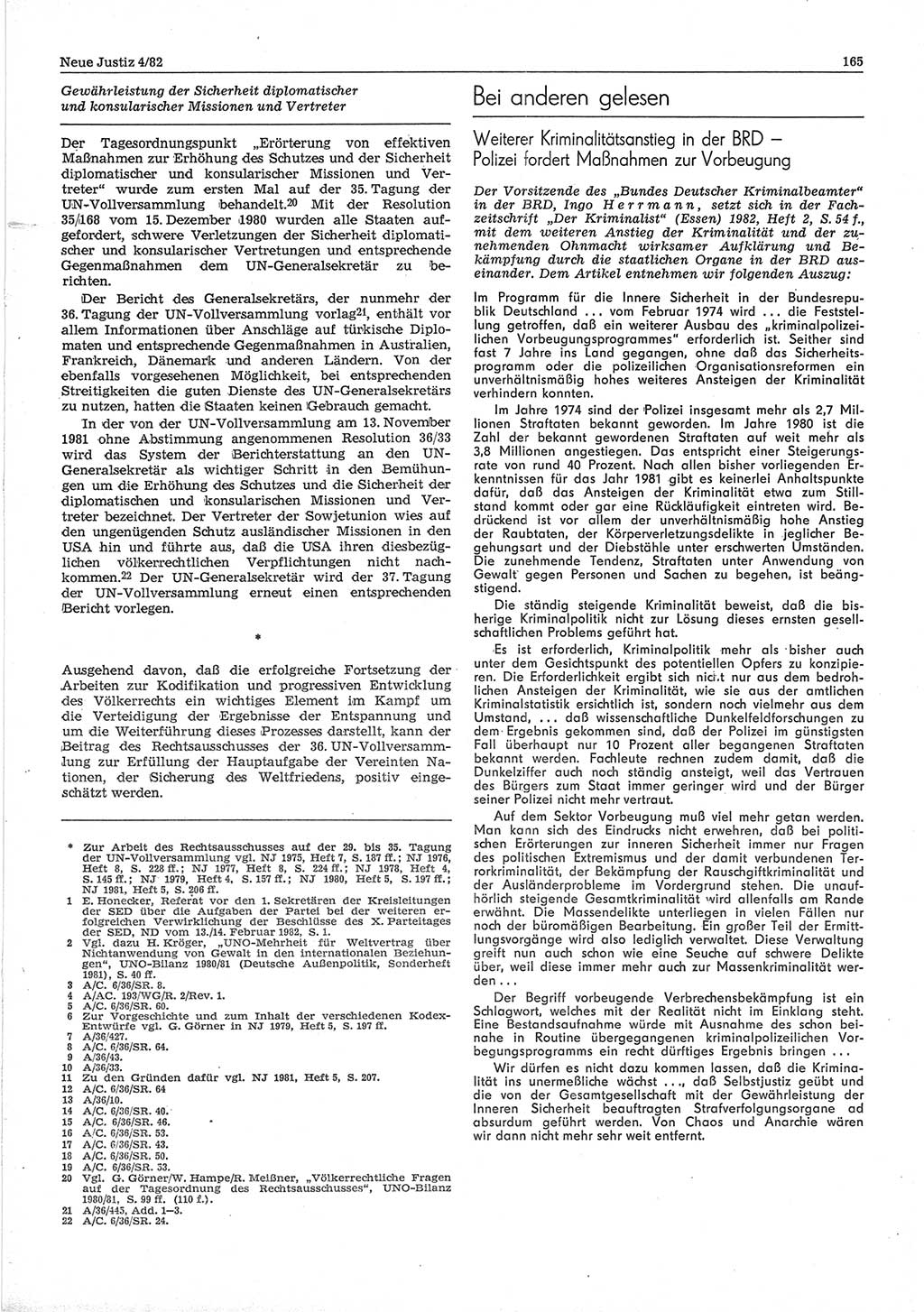 Neue Justiz (NJ), Zeitschrift für sozialistisches Recht und Gesetzlichkeit [Deutsche Demokratische Republik (DDR)], 36. Jahrgang 1982, Seite 165 (NJ DDR 1982, S. 165)