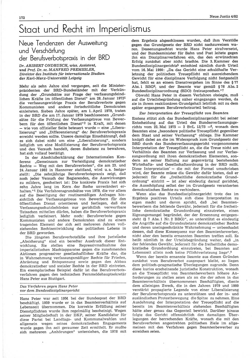 Neue Justiz (NJ), Zeitschrift für sozialistisches Recht und Gesetzlichkeit [Deutsche Demokratische Republik (DDR)], 36. Jahrgang 1982, Seite 172 (NJ DDR 1982, S. 172)