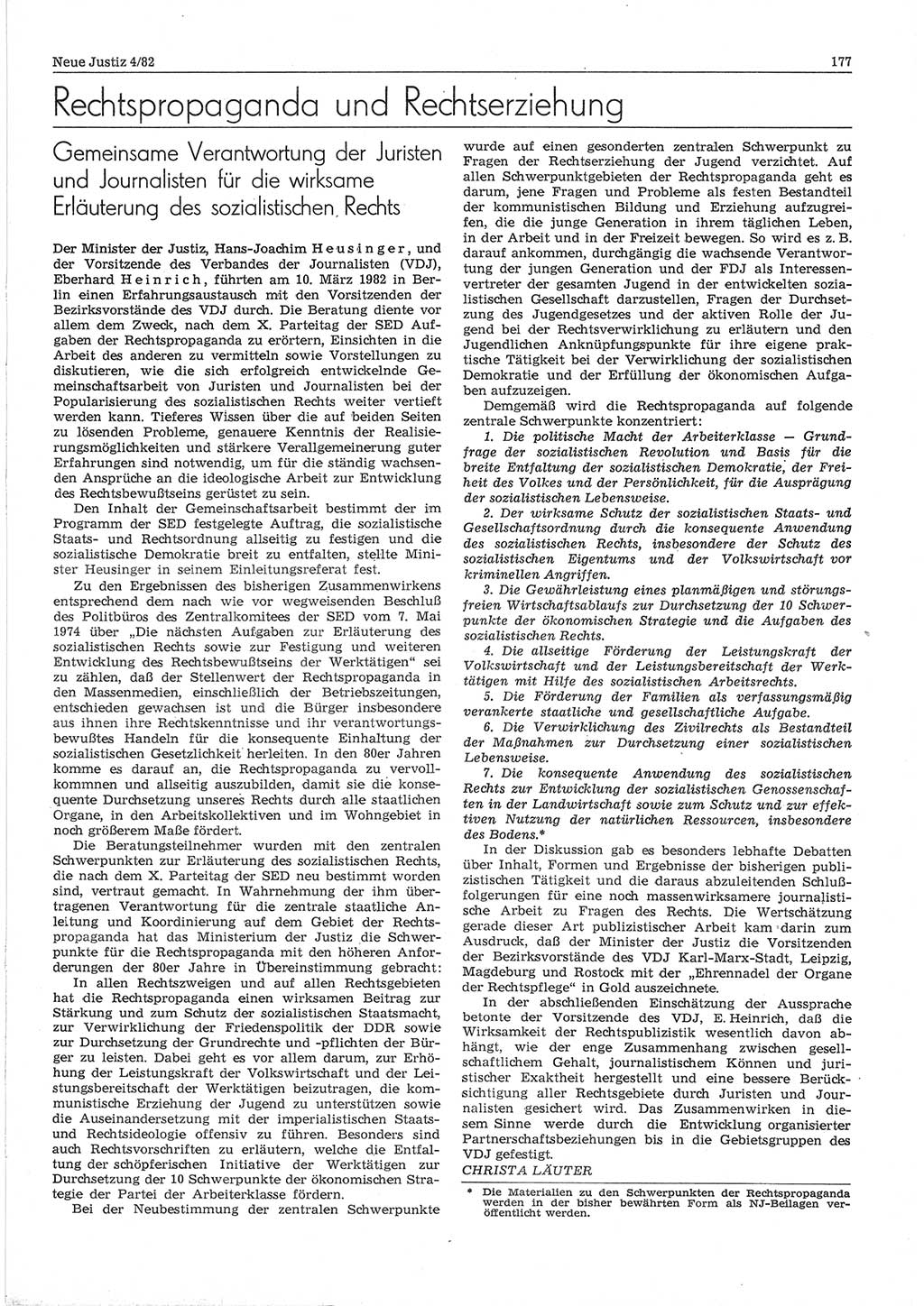 Neue Justiz (NJ), Zeitschrift für sozialistisches Recht und Gesetzlichkeit [Deutsche Demokratische Republik (DDR)], 36. Jahrgang 1982, Seite 177 (NJ DDR 1982, S. 177)
