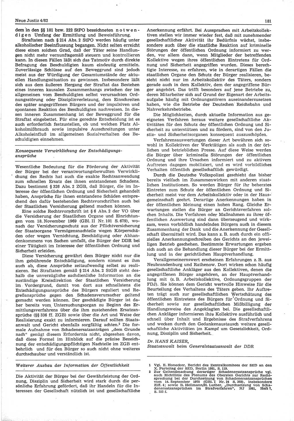 Neue Justiz (NJ), Zeitschrift für sozialistisches Recht und Gesetzlichkeit [Deutsche Demokratische Republik (DDR)], 36. Jahrgang 1982, Seite 181 (NJ DDR 1982, S. 181)