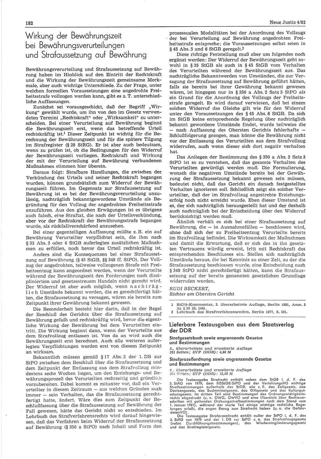 Neue Justiz (NJ), Zeitschrift für sozialistisches Recht und Gesetzlichkeit [Deutsche Demokratische Republik (DDR)], 36. Jahrgang 1982, Seite 182 (NJ DDR 1982, S. 182)