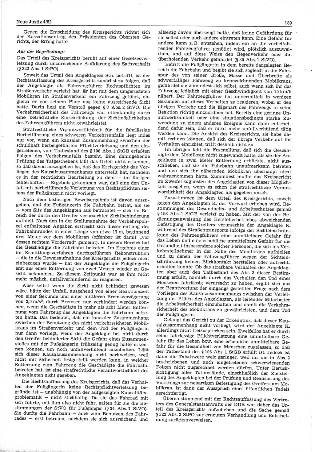 Neue Justiz (NJ), Zeitschrift für sozialistisches Recht und Gesetzlichkeit [Deutsche Demokratische Republik (DDR)], 36. Jahrgang 1982, Seite 189 (NJ DDR 1982, S. 189)