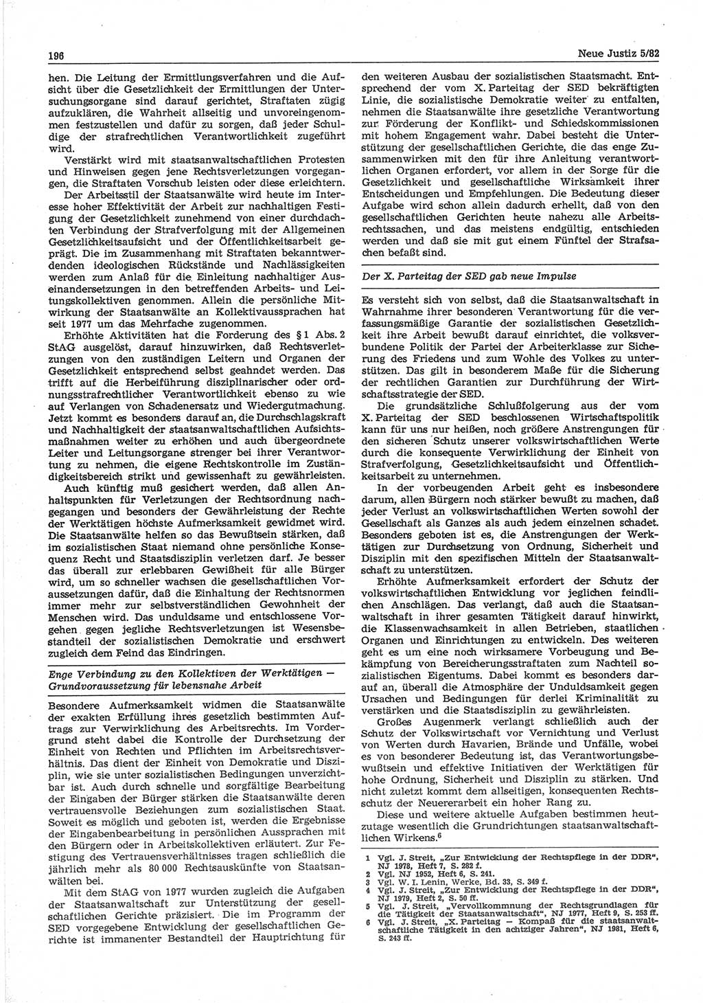 Neue Justiz (NJ), Zeitschrift für sozialistisches Recht und Gesetzlichkeit [Deutsche Demokratische Republik (DDR)], 36. Jahrgang 1982, Seite 196 (NJ DDR 1982, S. 196)