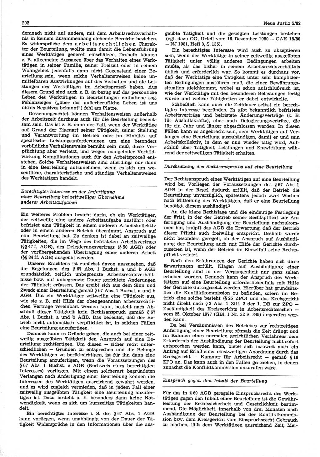 Neue Justiz (NJ), Zeitschrift für sozialistisches Recht und Gesetzlichkeit [Deutsche Demokratische Republik (DDR)], 36. Jahrgang 1982, Seite 202 (NJ DDR 1982, S. 202)