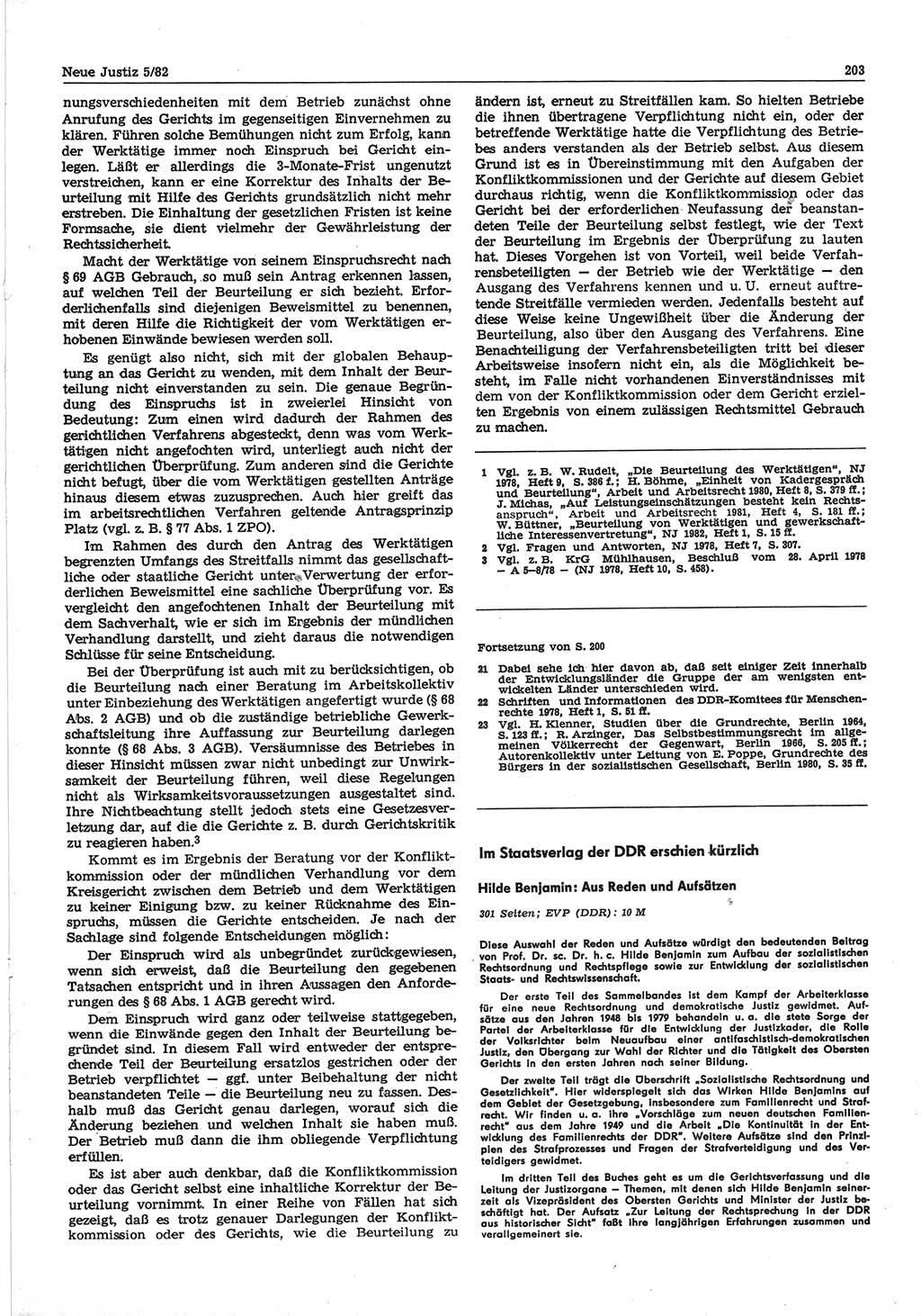 Neue Justiz (NJ), Zeitschrift für sozialistisches Recht und Gesetzlichkeit [Deutsche Demokratische Republik (DDR)], 36. Jahrgang 1982, Seite 203 (NJ DDR 1982, S. 203)