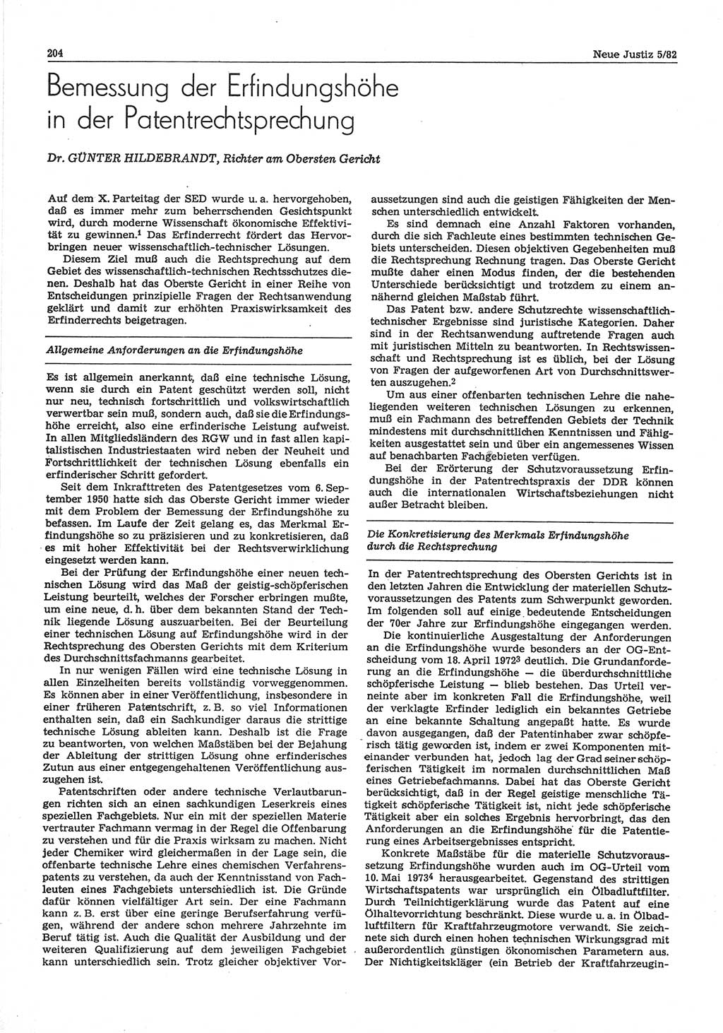 Neue Justiz (NJ), Zeitschrift für sozialistisches Recht und Gesetzlichkeit [Deutsche Demokratische Republik (DDR)], 36. Jahrgang 1982, Seite 204 (NJ DDR 1982, S. 204)