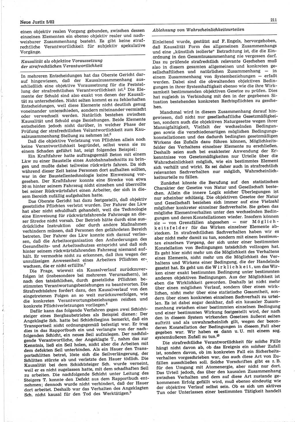 Neue Justiz (NJ), Zeitschrift für sozialistisches Recht und Gesetzlichkeit [Deutsche Demokratische Republik (DDR)], 36. Jahrgang 1982, Seite 211 (NJ DDR 1982, S. 211)