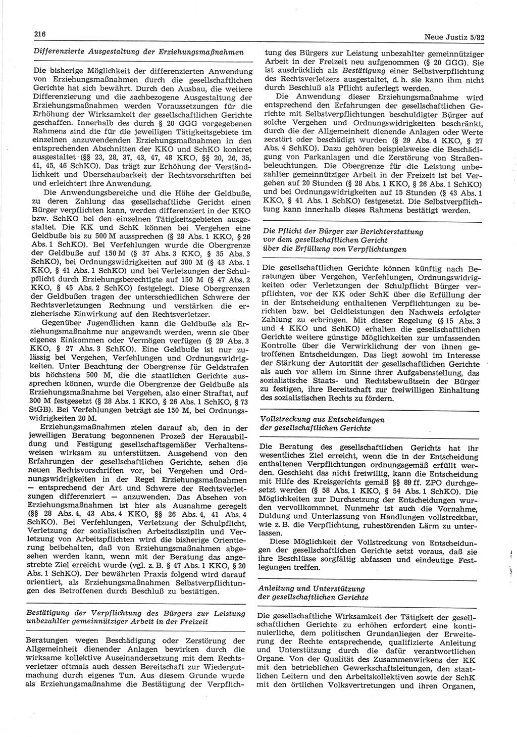 Neue Justiz (NJ), Zeitschrift für sozialistisches Recht und Gesetzlichkeit [Deutsche Demokratische Republik (DDR)], 36. Jahrgang 1982, Seite 216 (NJ DDR 1982, S. 216)