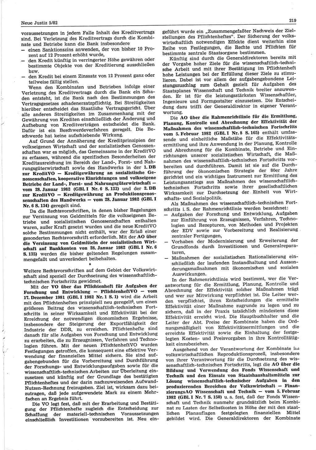 Neue Justiz (NJ), Zeitschrift für sozialistisches Recht und Gesetzlichkeit [Deutsche Demokratische Republik (DDR)], 36. Jahrgang 1982, Seite 219 (NJ DDR 1982, S. 219)