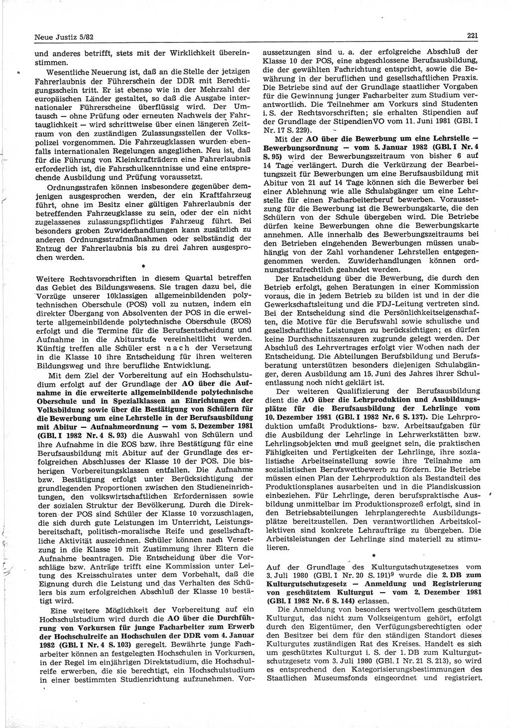 Neue Justiz (NJ), Zeitschrift für sozialistisches Recht und Gesetzlichkeit [Deutsche Demokratische Republik (DDR)], 36. Jahrgang 1982, Seite 221 (NJ DDR 1982, S. 221)