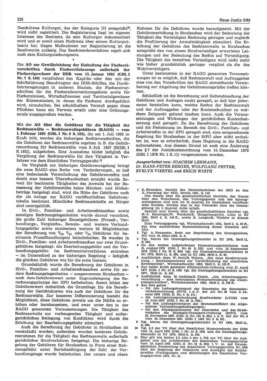 Neue Justiz (NJ), Zeitschrift für sozialistisches Recht und Gesetzlichkeit [Deutsche Demokratische Republik (DDR)], 36. Jahrgang 1982, Seite 222 (NJ DDR 1982, S. 222)