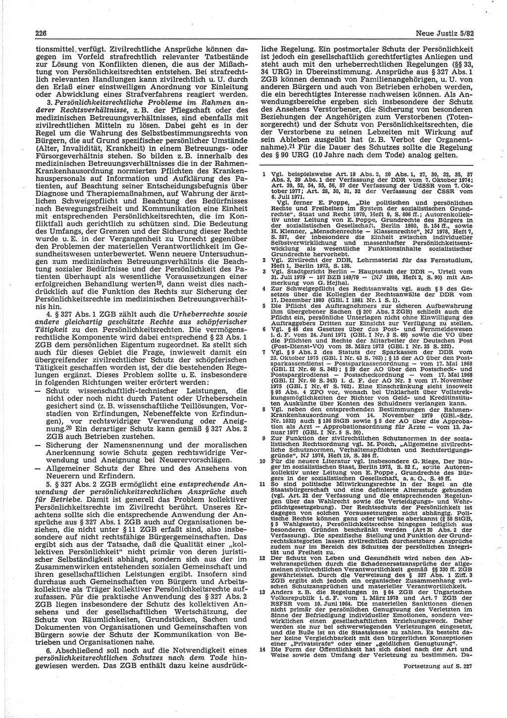 Neue Justiz (NJ), Zeitschrift für sozialistisches Recht und Gesetzlichkeit [Deutsche Demokratische Republik (DDR)], 36. Jahrgang 1982, Seite 226 (NJ DDR 1982, S. 226)